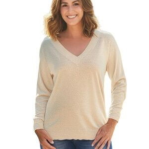 NWT Worthington Women’s Gold Metallic Long Sleeve Sweater Lightweight Knit Sz 1X